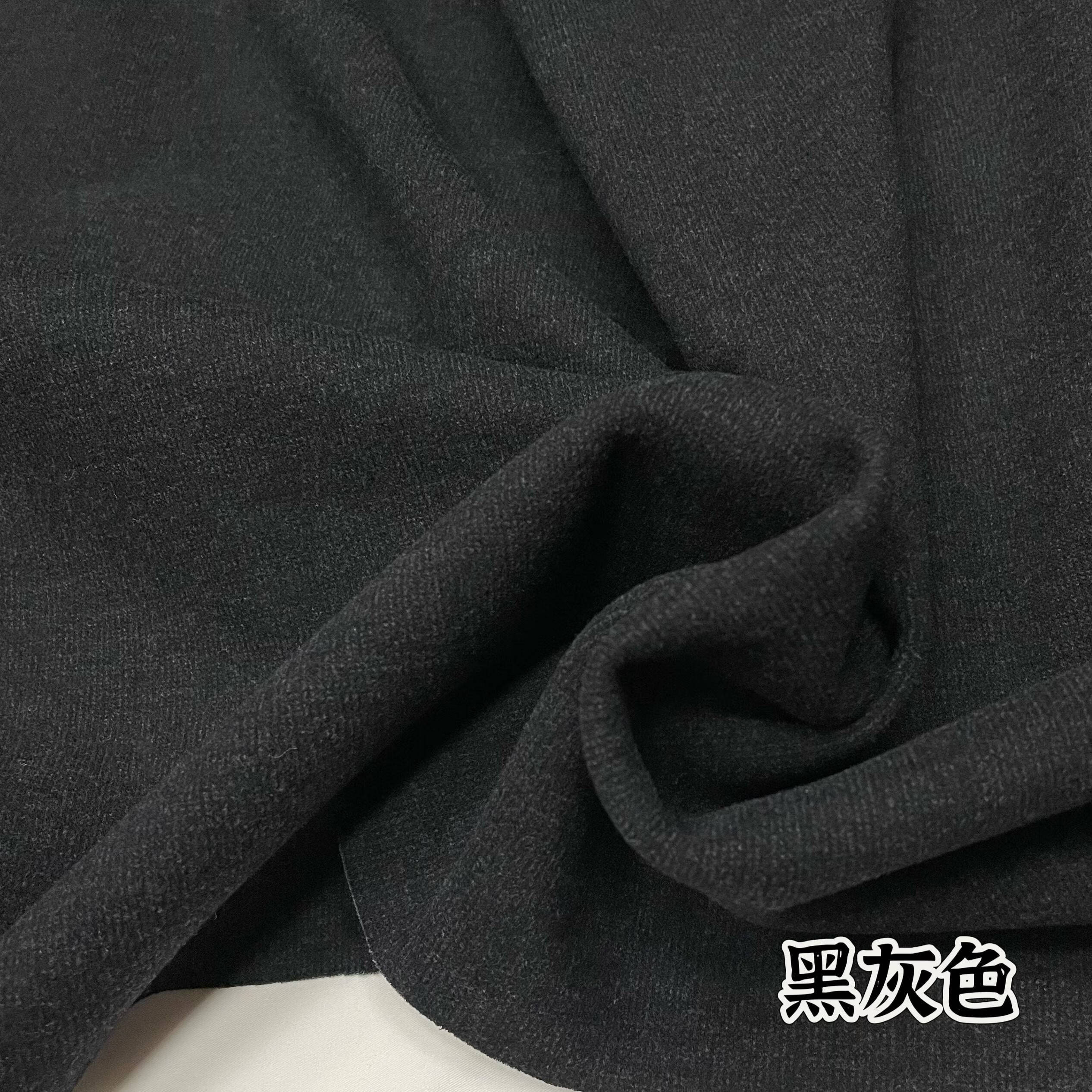OUOETY秋冬高檔蠶絲羊毛復(fù)合布料細(xì)條紋加厚保暖彈力褲子西裝裙服裝面料 黑灰色