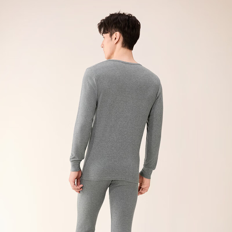 芬腾保暖内衣【纯棉 防静电】2025情侣圆领温暖打底套装秋衣秋裤 男款-麻灰 XL