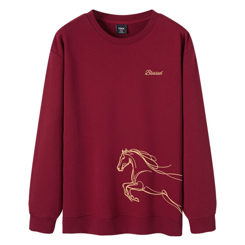 TEEK2026马年本命年衣服纯棉男士卫衣国潮酒红色策马奔腾贺岁喜庆上衣 【常规款】YW2936酒红色 M