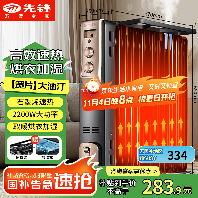 先锋石墨烯取暖器电暖器电暖气片家用电热油汀13片全屋升温智能恒温低噪节能烘衣加湿DYT-Z2