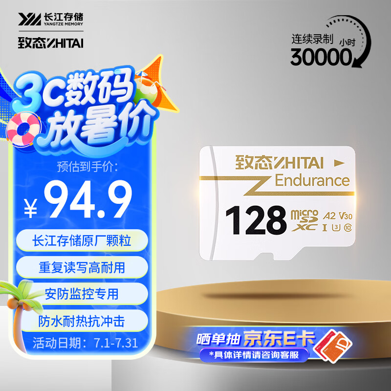 致态（ZhiTai）长江存储 128GB TF（MicroSD）存储卡 Endurance行车记录仪&家庭商用安防监控摄像专用