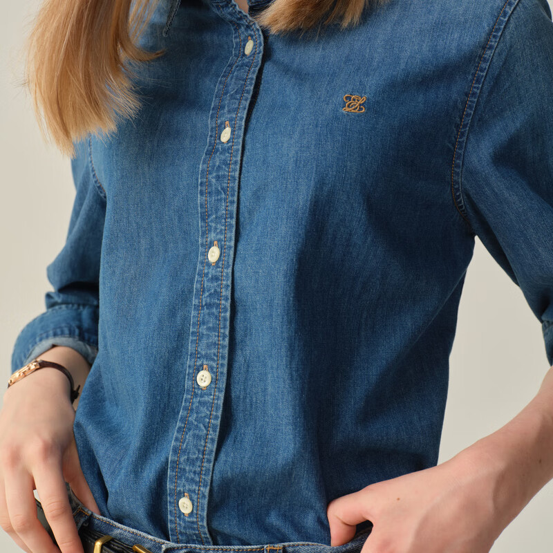 ELAND衣恋新款女装衬衫2025秋新款女装衬衫牛仔上衣 牛仔色(55)Indigo S /160