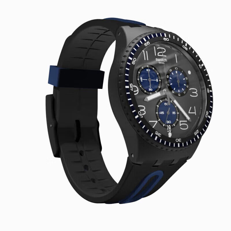 斯沃琪(Swatch)瑞士手表 黑蓝轻舟 三眼计时生日礼物石英时尚腕表 【精美礼袋】黑蓝轻舟 SUSB406 42mm