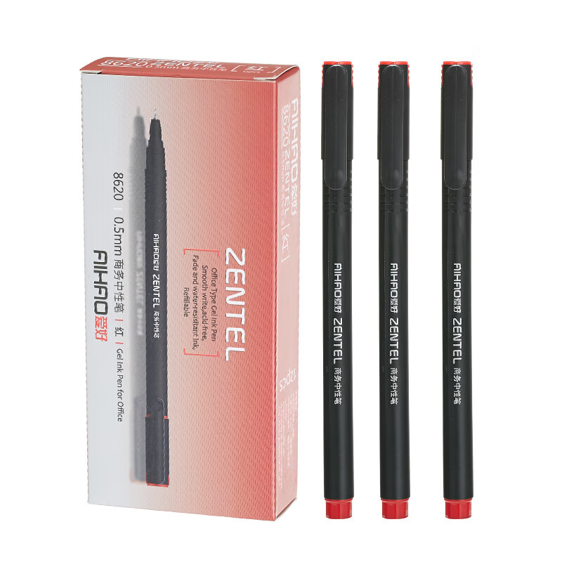 ���ã�AIHAO�����Ա�0.5mmȫ���ˮ��̼�ذ칫ǩ�ֱʺ�ɫ12֧ 8620 4.9Ԫ