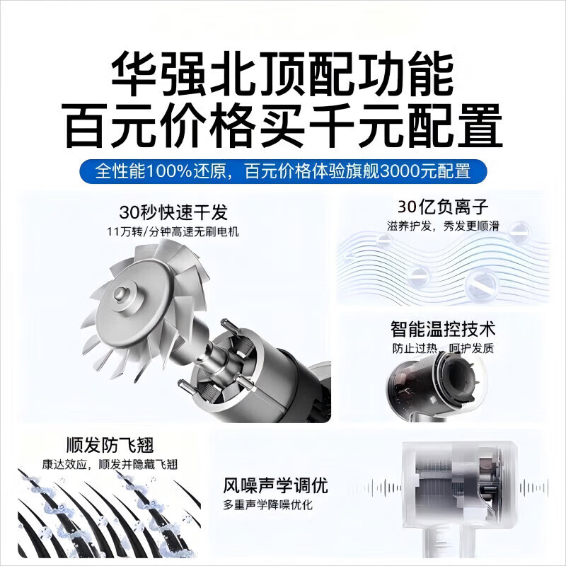 【热销100万+森系顶配六件套】高速无叶吹风机华强北家用电吹风静音大功率负离子护发不伤发风筒 经典玫红色-45亿水润负离子护发丨两件套 2026年新款-森系顶配【国家3C认证】
