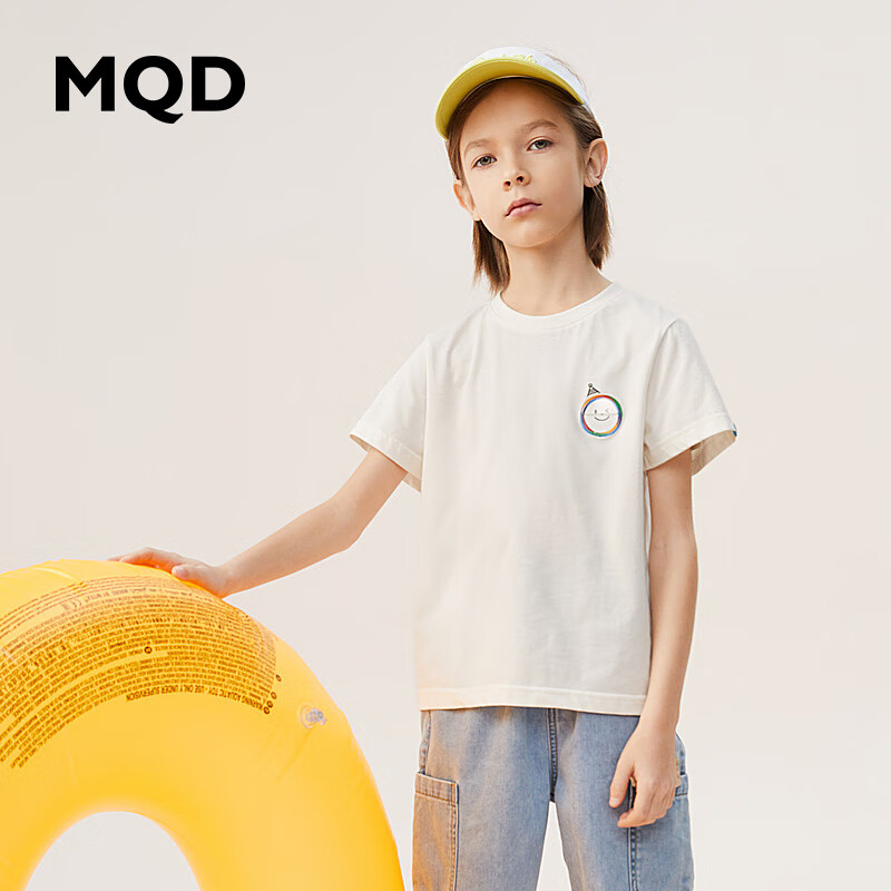 马骑顿（MQD）MQD童装男童年夏季新款多色宽松儿童卡通短袖T恤 本白 120