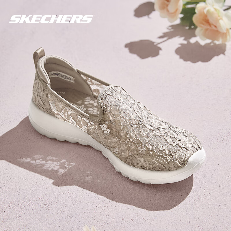 斯凯奇（Skechers）女鞋夏季2025新款一脚蹬穿脱网面透气老人鞋轻便休闲鞋软底妈妈鞋 蕾丝网面-TPE /灰褐色 