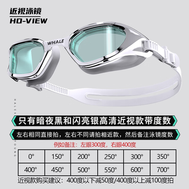 鲸鱼纳米长效防雾泳镜带挂绳耳塞1888天起雾换新男女近视游泳眼镜中框 防雾泳镜【暗夜黑】+黑色耳塞
