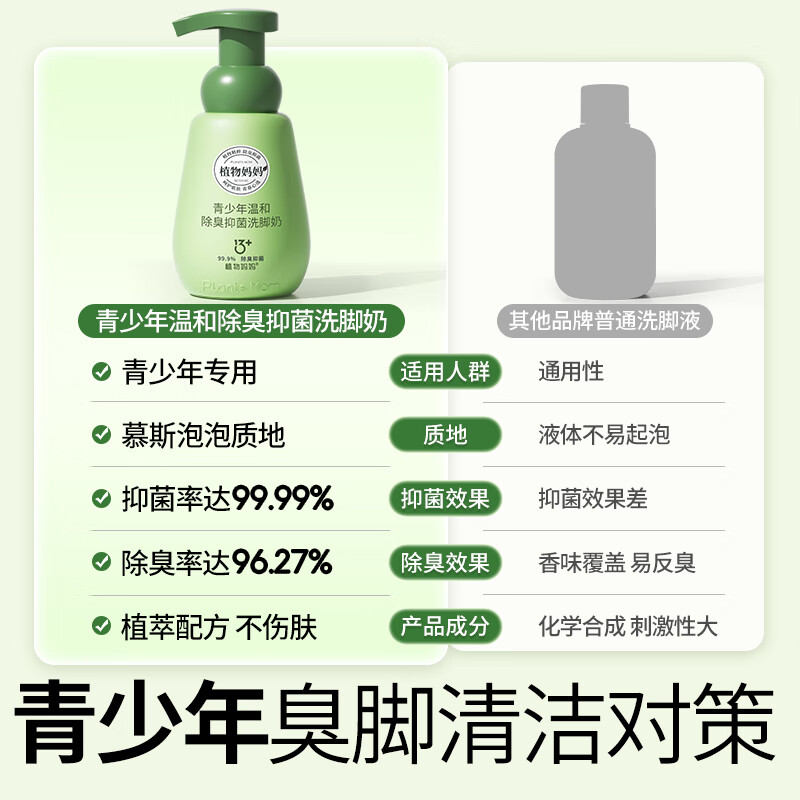 植物妈妈儿童洗脚液除臭抑菌青少年洗脚奶杀菌小孩除脚气脚汗脚臭泡脚水  【除臭抑菌】青少年洗脚奶300ml