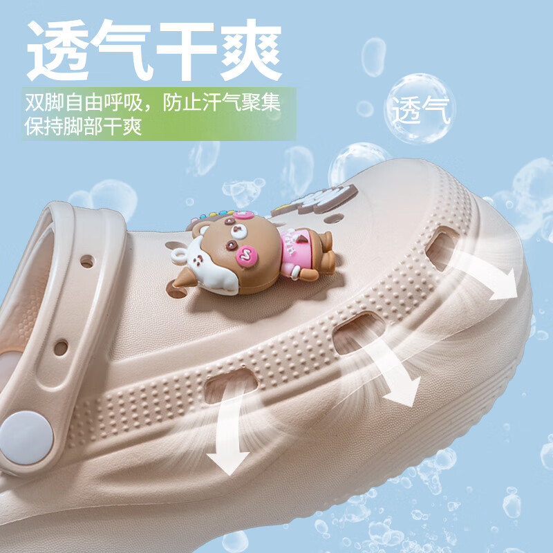 惠夫人洞洞鞋女士夏季EVA家居户外两穿透气卡通厚底浴室防滑半凉拖鞋女 粉色【5.0厚底】 36-37 【适合35-36码穿】