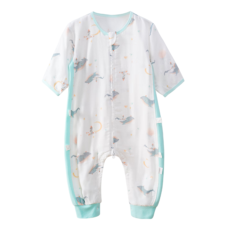 貝谷貝谷兒童睡袋嬰兒分腿睡袋春夏季紗布竹棉防踢包被子可拆袖寶寶抱被 云海島鯨竹棉前4后2【26℃以上】 S碼【身高75-85cm】年齡6月-2歲