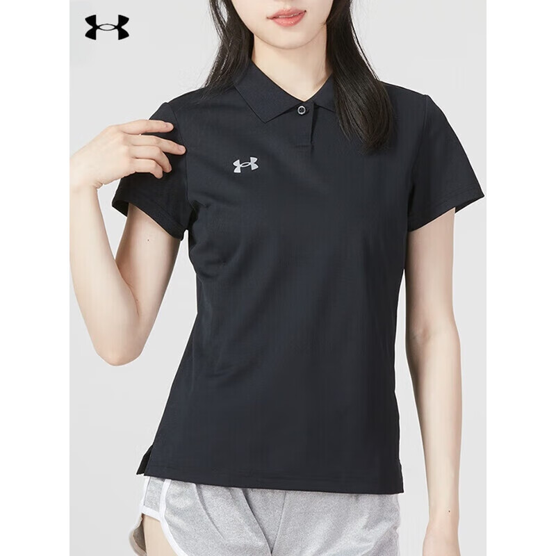 UNDER ARMOUR安德玛Logo印花快干运动休闲短袖Polo衫女款 黑色 L