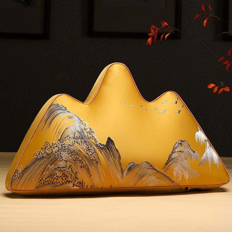 華幔盛庭中式靠山枕異形抱枕沙發(fā)客廳靠枕含芯云枕羅漢床靠背腰枕床上靠墊 富春山居 高精密 黃色 30cm*50cm 靠山枕*8cm