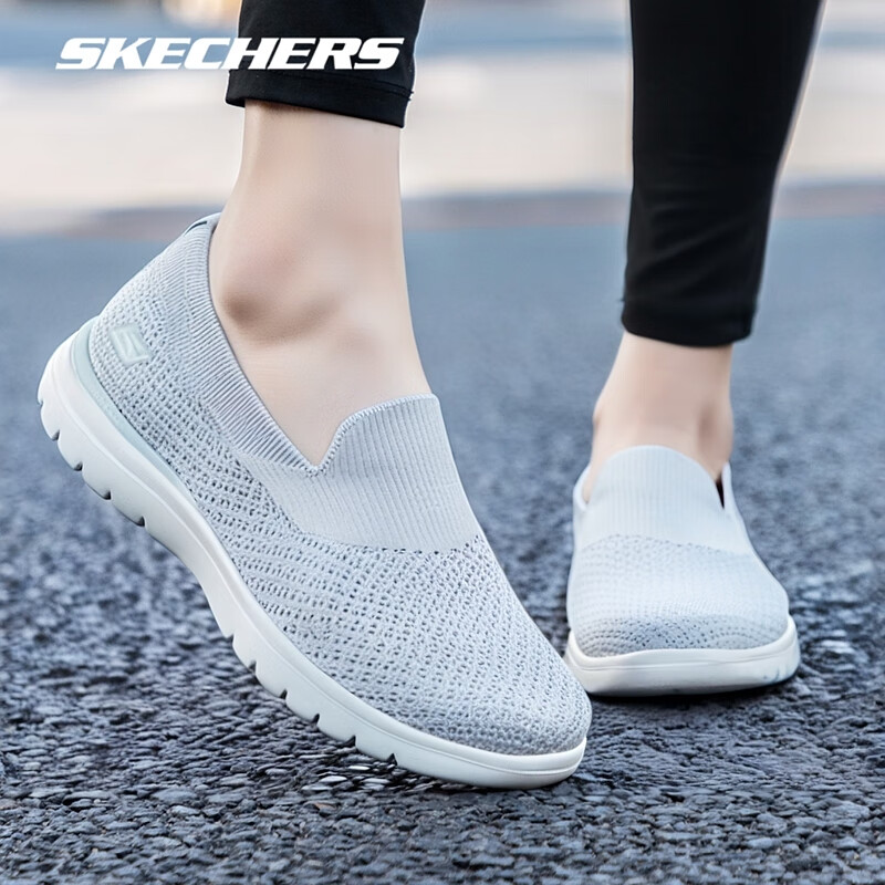 斯凯奇（Skechers）女鞋夏季2025新款轻便软底老人鞋一脚蹬穿脱妈妈鞋网面透气休闲鞋 138270-LTGY /浅