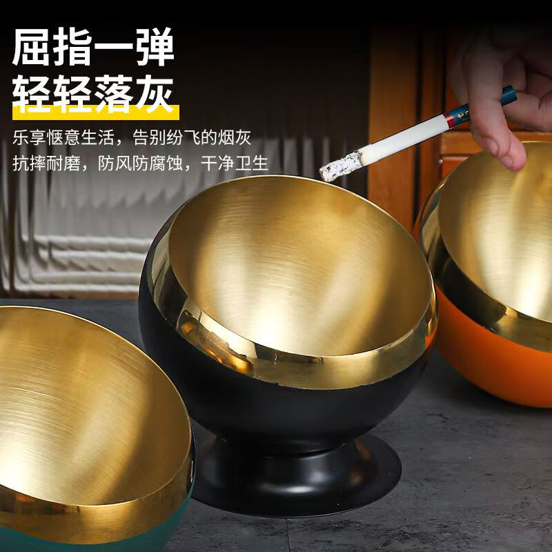 不锈钢烟灰缸台面垃圾斜口创意KTV酒吧桌面烟灰缸酒店大号果皮斗 高档斜口-带底座-22cm-钛黑金