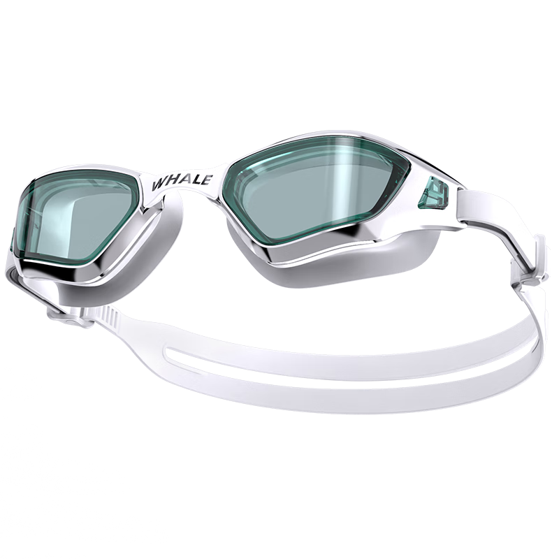 鲸鱼N1防雾泳镜可拆卸镜片999天起雾换新近视可选度数游泳眼镜男女 闪亮银【高清镜片】+赠泳帽