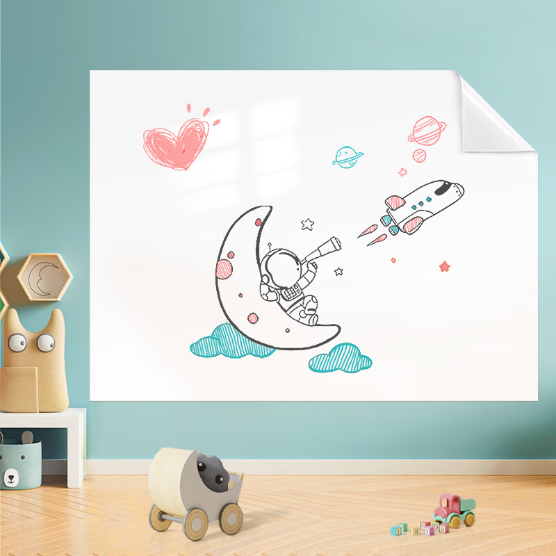 AUCS(傲世) 靜電白板貼吸附墻貼保護膜家用教學黑板涂鴉墻軟白板寫字板可擦寫白板紙墻貼黑板墻可移除 200*45cm靜電白板貼