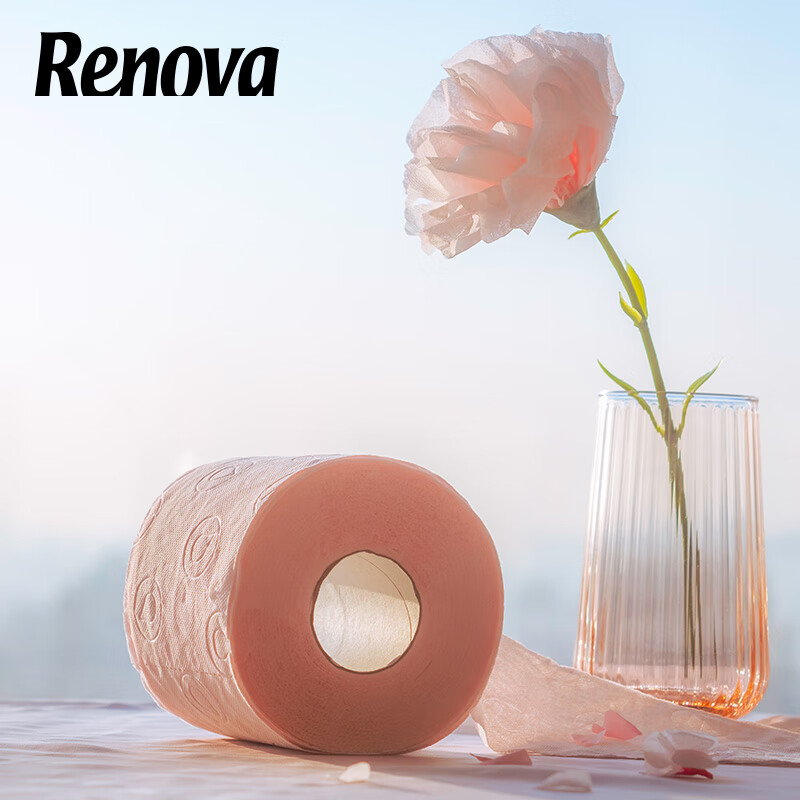 Renova粉色乳液卷筒纸柔软舒适有香卫生纸12卷