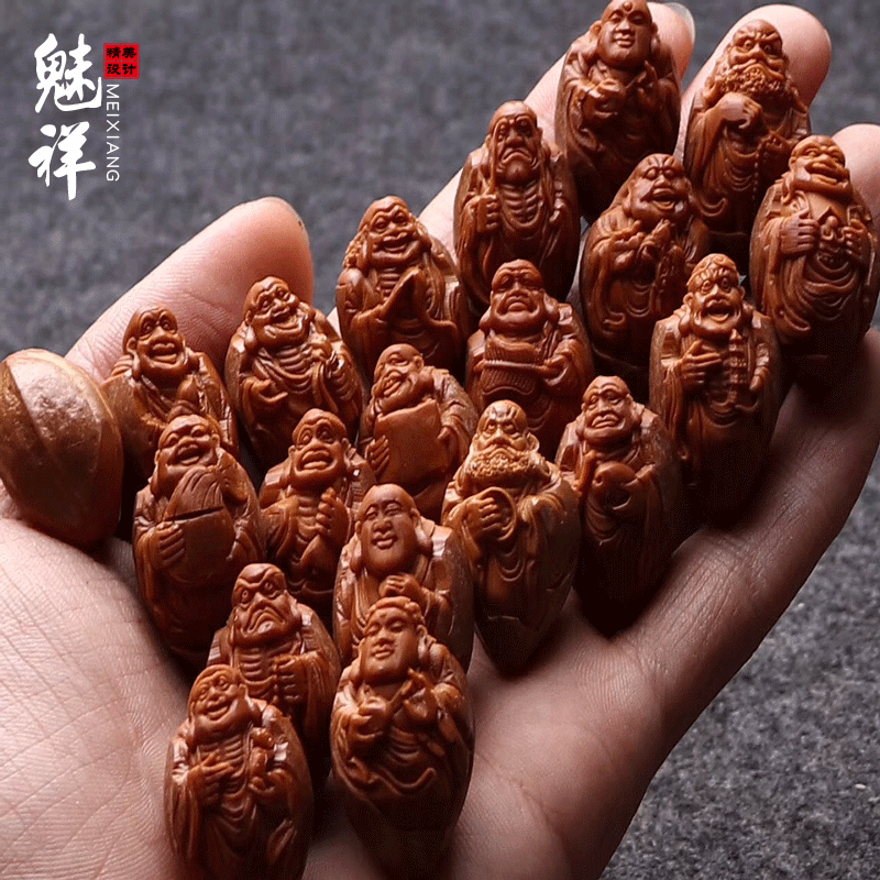 魅祥 橄榄核手串十八罗汉南工名家手工雕长串原皮十八罗汉项链手链