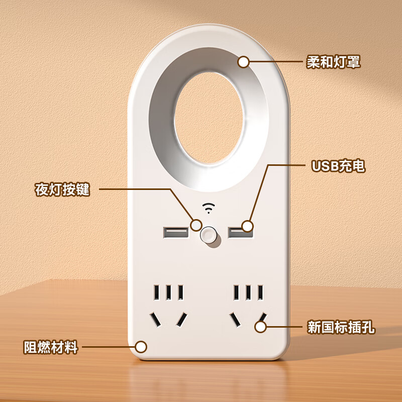智能语音控制小夜灯家用卧室插电声控护眼床头灯带插座夜晚睡眠灯 906小夜灯【4插位+USB+语音控制】