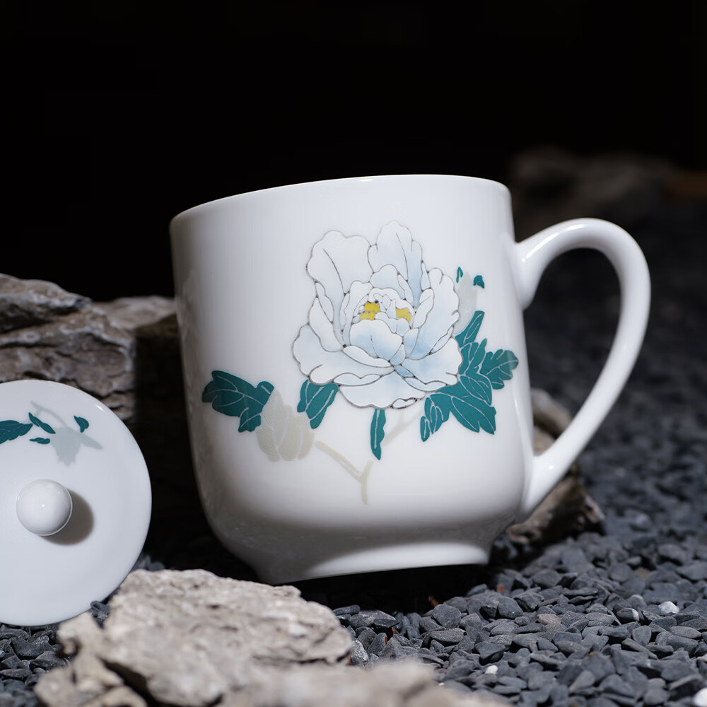 振美醴陵办公室茶杯带盖会议杯 主人杯喝水杯 国瓷陶瓷 人民水杯400ml 牡丹单杯-礼盒装 京东折扣/优惠券