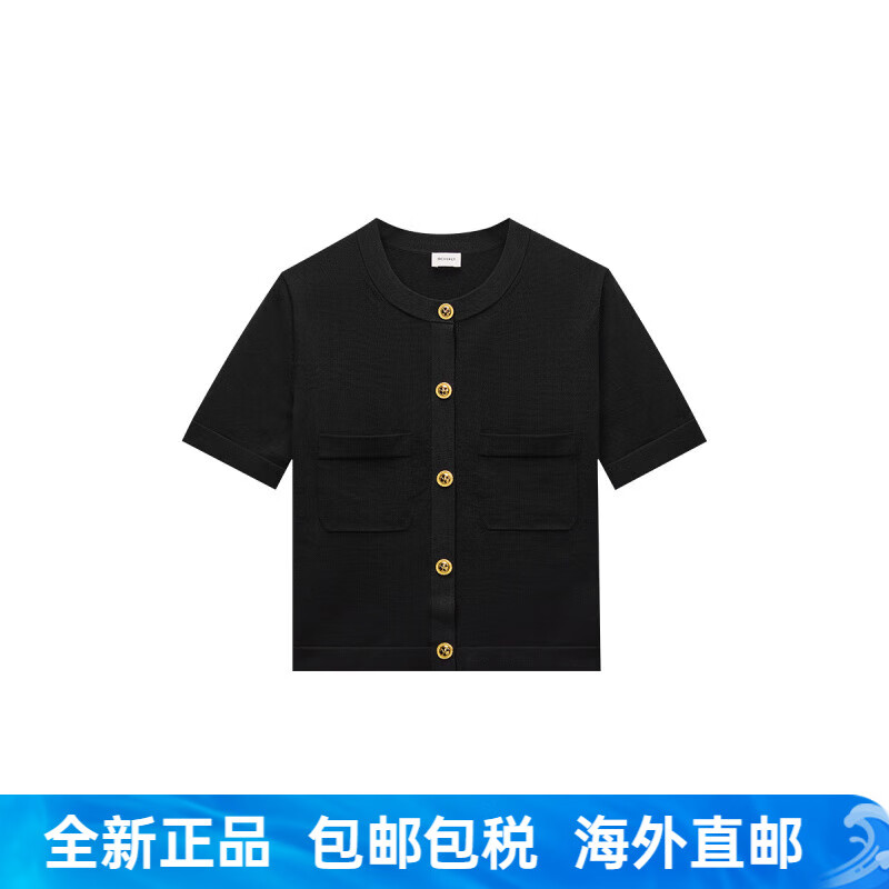歐時力（OCHIRLY）冰爽絲小香風短袖針織衫女上衣感2025夏季新品 黑色 L