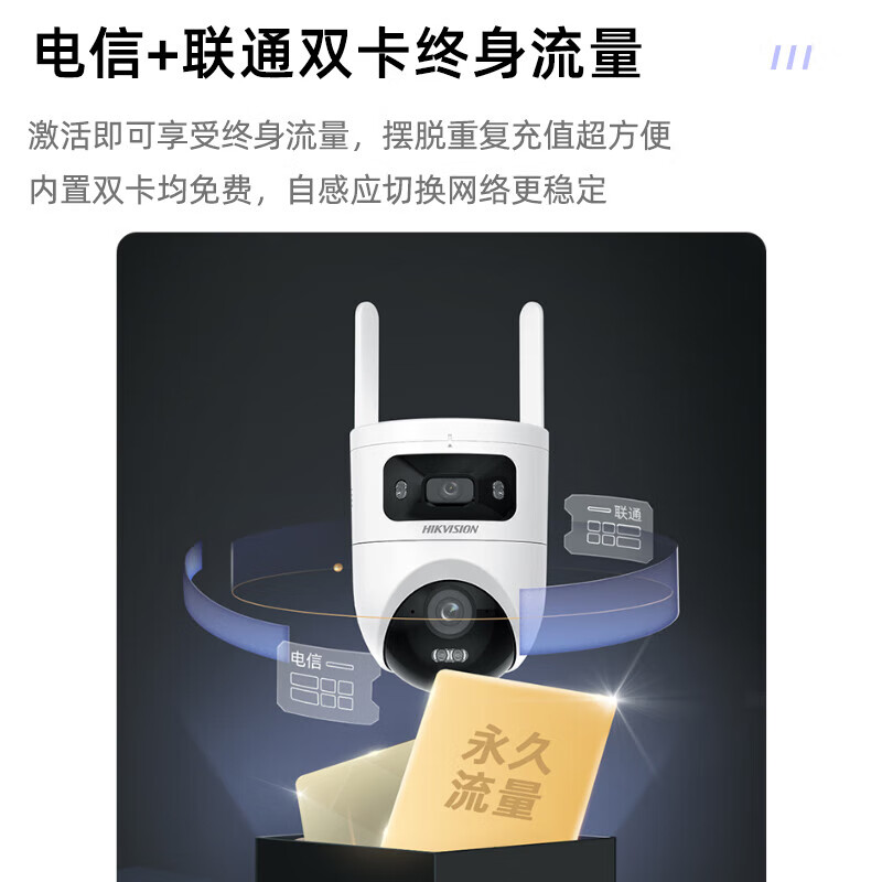 海康威视4G终身流量可选无线太阳能摄像头室外网络高清夜视户外360度云台旋转防水球机支持手机远程监 【终身流量】【1000万双摄 】Q4PADM 含64G内存卡