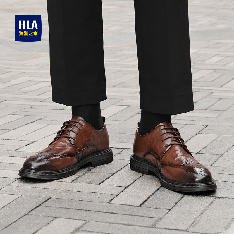海澜之家皮鞋男鞋2026新款复古英伦风男士商务正装皮鞋头层牛皮软底皮鞋男 棕色 44
