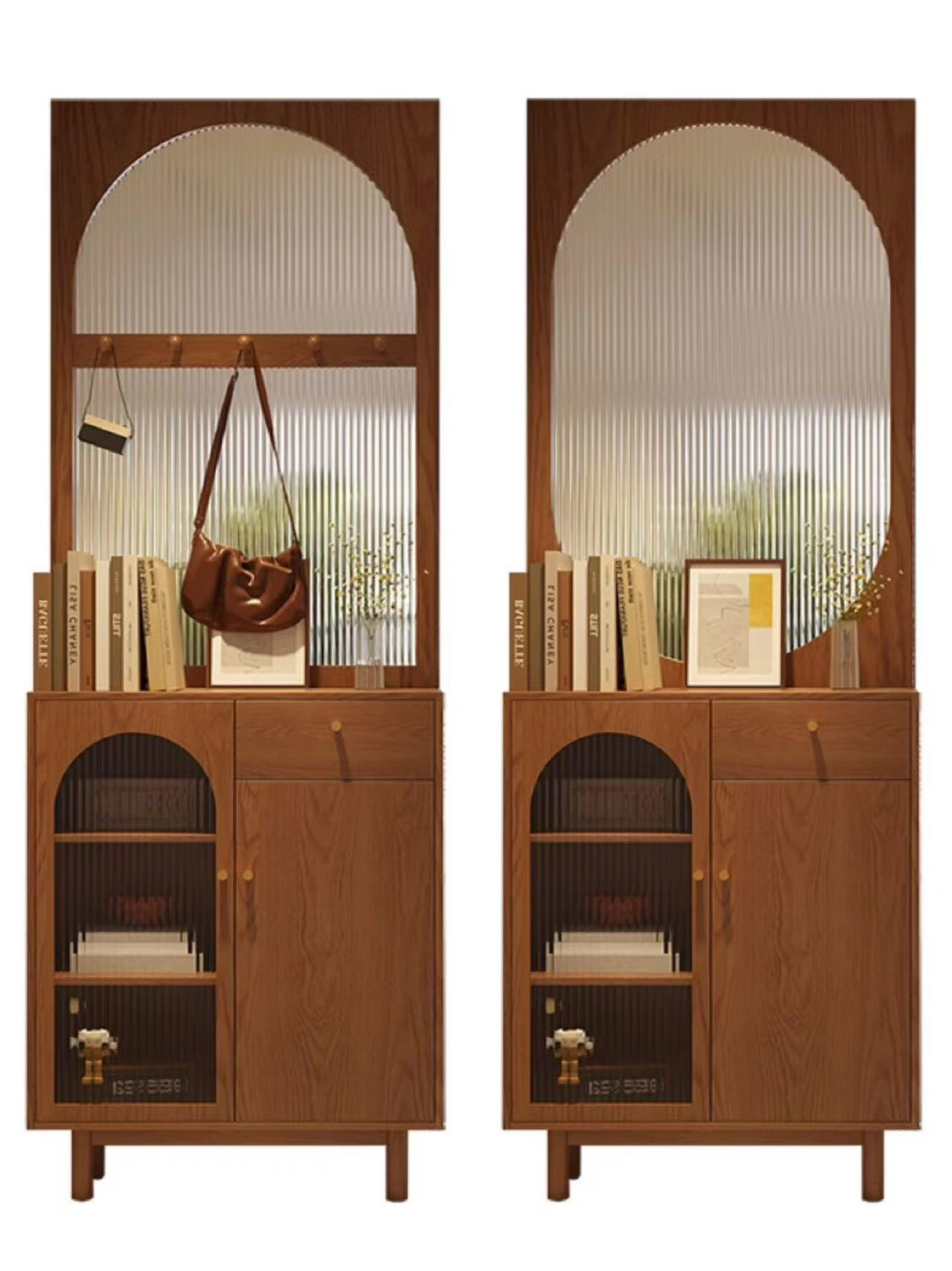 小木窩中式客廳全玻璃屏風(fēng)進(jìn)門入戶玄關(guān)多功能隔斷柜藤編鞋 新西蘭松木80*35*230 屏風(fēng)款式2