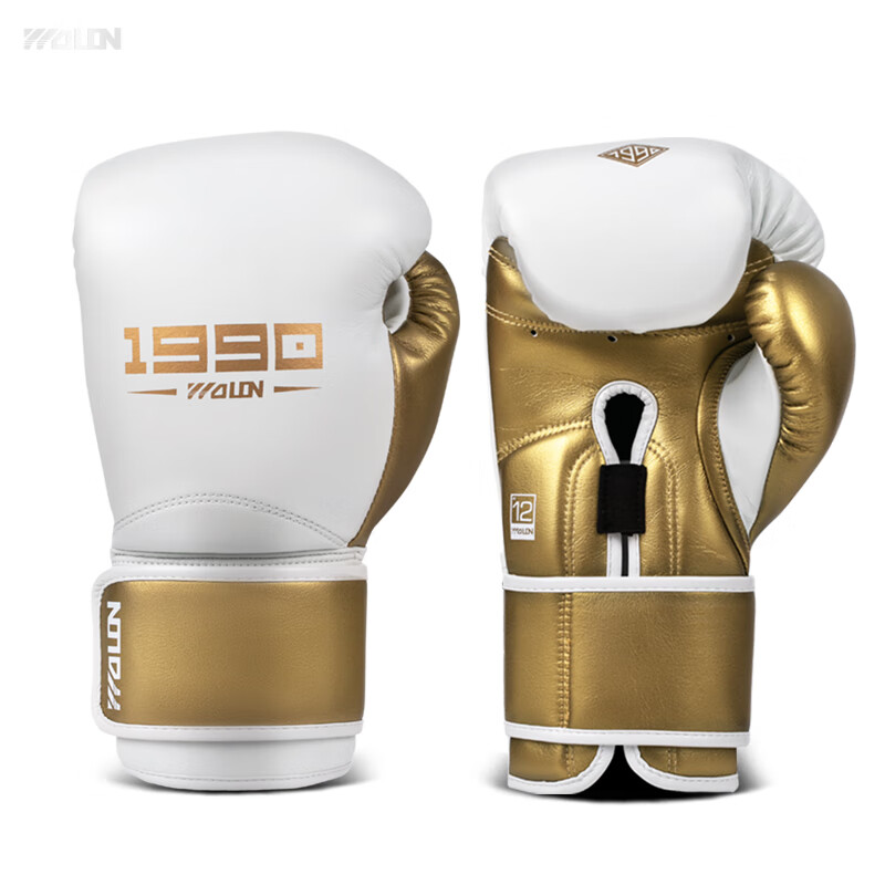 五龙体育（WOLON） 1990比赛拳击手套男女成人专业散打训练格斗搏击高端拳套打沙包 白金（贝曾5米拳击绷带） 14OZ