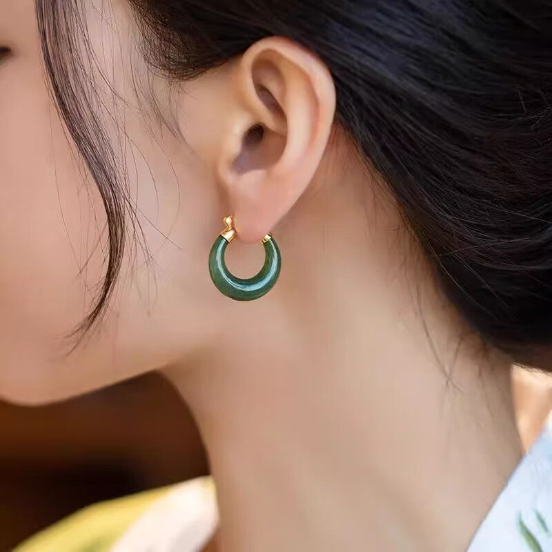 佐蘭伊 ZORAINEY碧玉耳釘高級感輕奢純銀耳環(huán)國風耳圈2025年情人節(jié)生日禮物 碧玉款