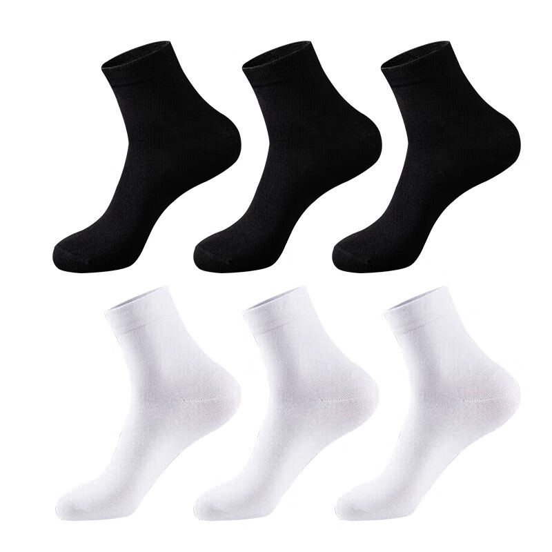 芝麻时光男袜子纯棉10a级抗菌袜子 男士 中筒100%纯棉防臭袜四季款均码 拍1发6【3黑3白包含赠送共发6双