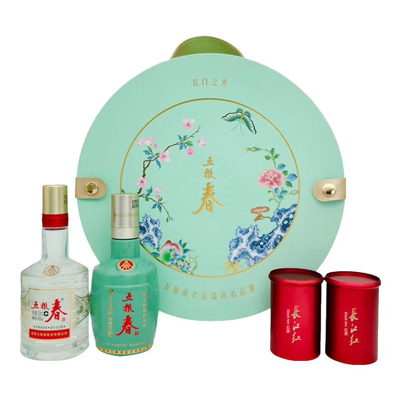 林湖飄雪【詳情頁領(lǐng)優(yōu)惠券】春色滿園禮盒長江紅+五糧春小酒禮盒紅茶茶葉