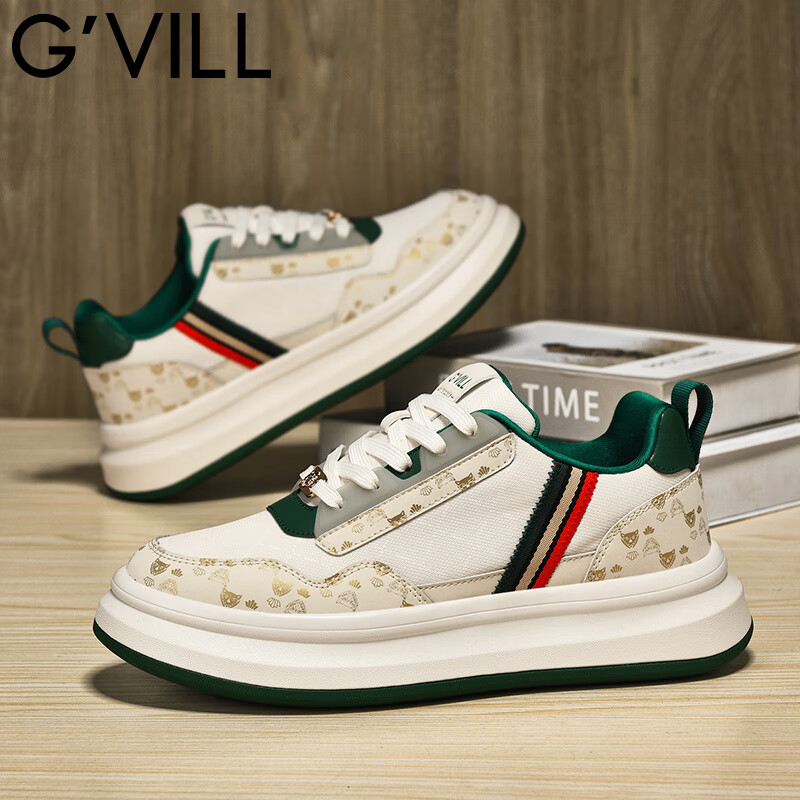 贵之步秋冬季低帮潮流舒适休闲板鞋厚底增高柔软减震运动鞋男鞋 米绿[网面款] G022 36 [运动鞋码]