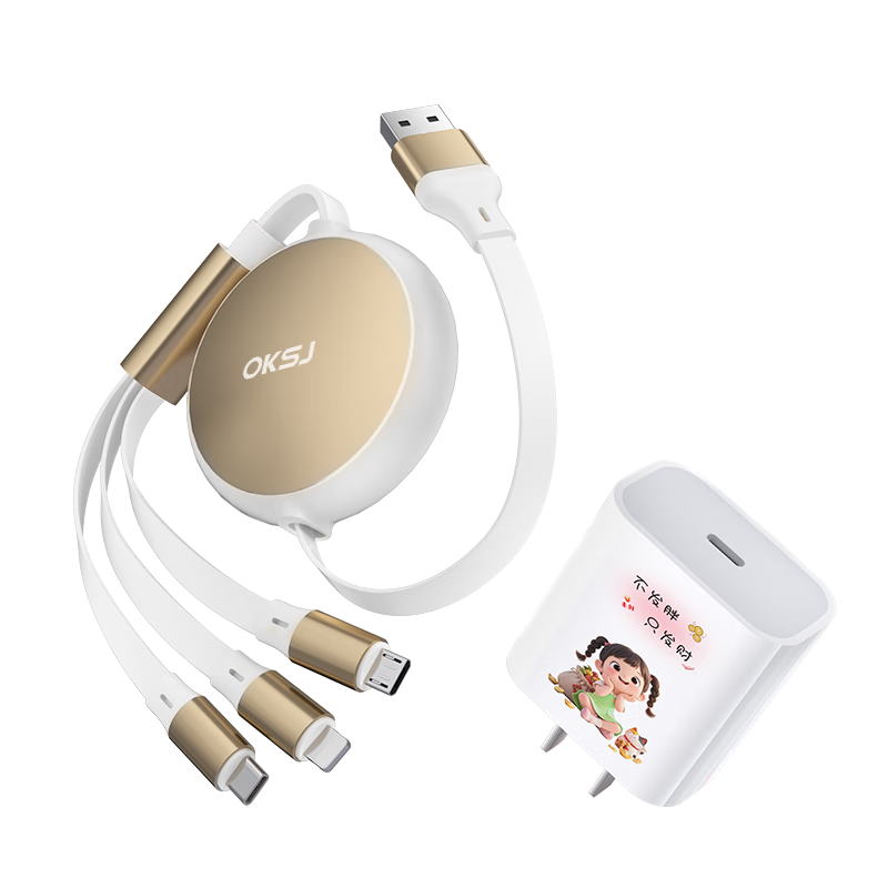 OKSJ【30W超級(jí)快充】充電器三合一快充頭數(shù)據(jù)線伸縮套裝多頭Type-c安卓一拖三蘋果16/1514/13手機(jī)車載 
