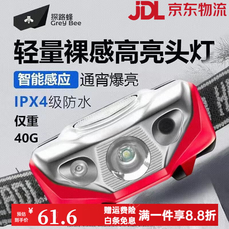 探路蜂（EWPLIRE WASP）LED強光頭燈高亮遠射超長(cháng)續航家用應急燈多功能戶(hù)外可充電感應燈 頂配【超亮499K_揮手感應】待機5
