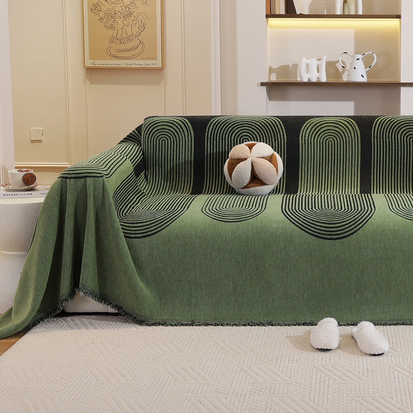 珂米2025新款一片式沙发盖布巾四季通用防滑绿色雪尼尔全盖轻奢高级感 亿光年-墨绿 180cm*230cm 双人位