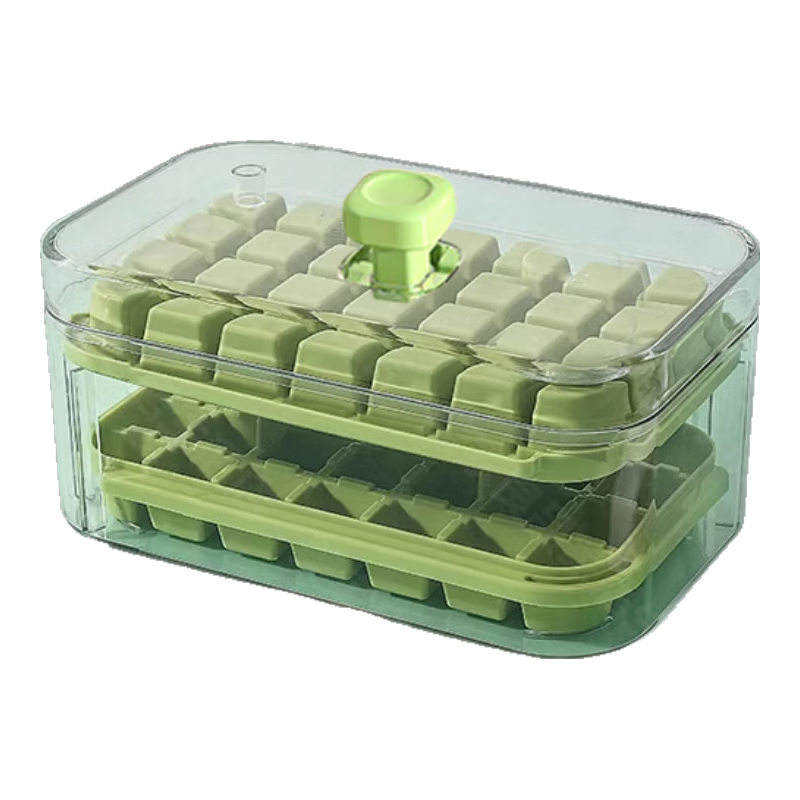 鳴譽(yù)冰塊模具食品級(jí)冰格按壓盒凍制冰模型家用自制帶蓋儲(chǔ)存冰箱神器 果綠色 單層28格【無儲(chǔ)冰盒】