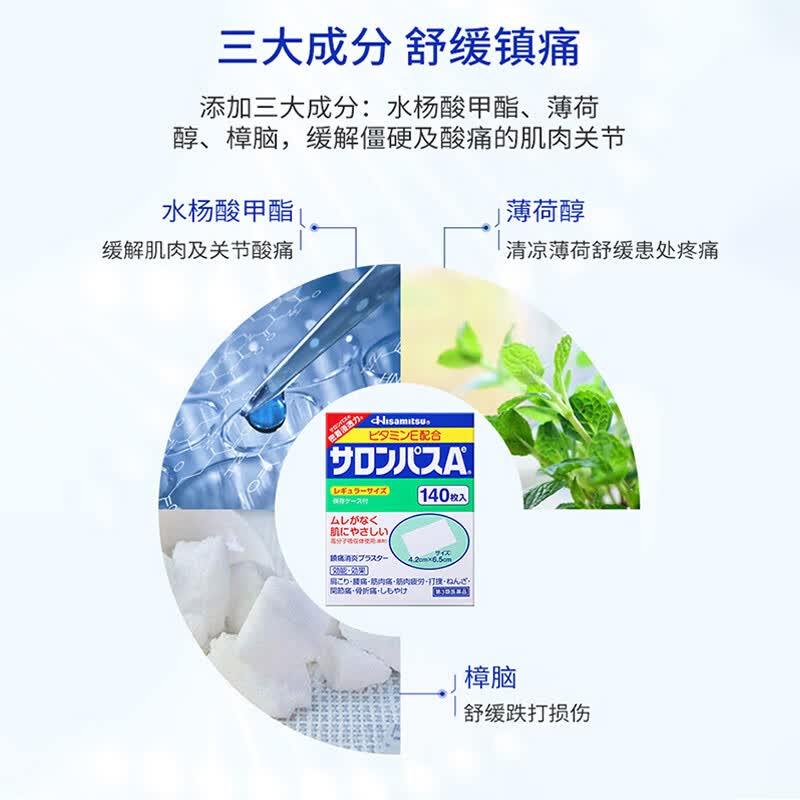 撒隆巴斯(SALONPAS)日本久光原装进口 贴膏风湿痛肩颈痛腰痛滑膜炎扭伤关节疼膏止痛贴膏药腰肩 【日本进口】140片/1盒HB