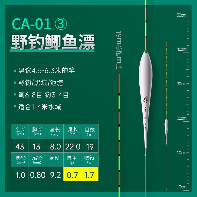 川泽轻口小碎目鲫鱼漂高灵敏纳米浮漂超灵敏醒目浮标防风浪走水顿口漂 3号(吃铅1.7克)中小型鲫鱼