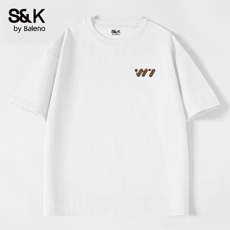 班尼路(Baleno)S&K系列oversize风圆领短袖男夏季纯棉柔软舒适清爽透气T恤 【纯棉】-白#PB变形棕W L