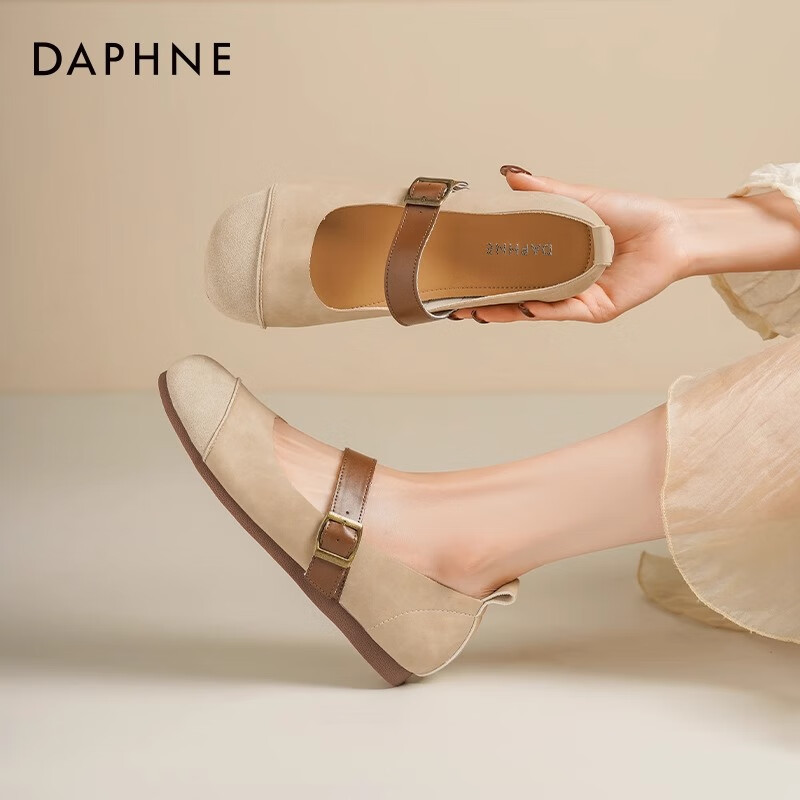 达芙妮玛丽珍单鞋女款2025春季新款平底配裙子女鞋通勤勃肯鞋豆豆鞋女LP 杏色 36