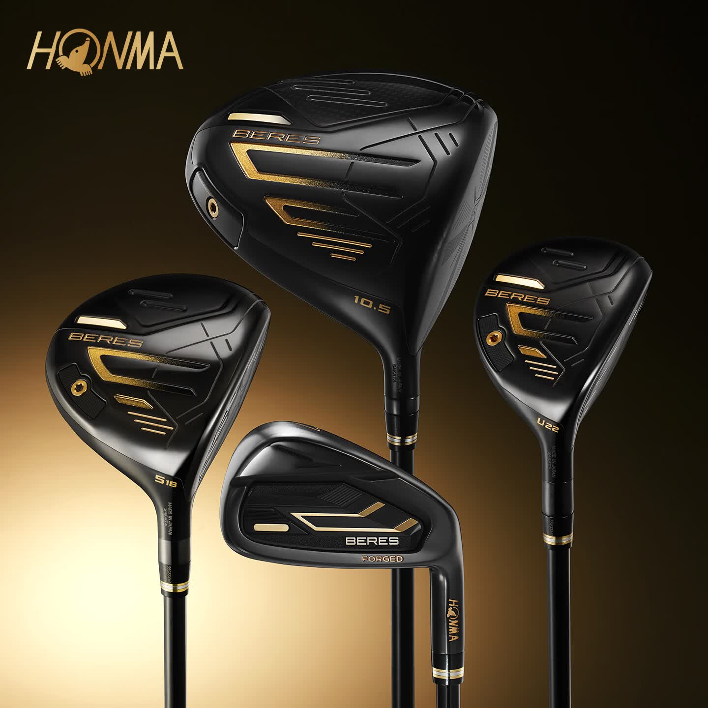 HONMA【电商专供】新品BERES 09男士黑金套杆高尔夫球杆4木9铁 R硬度