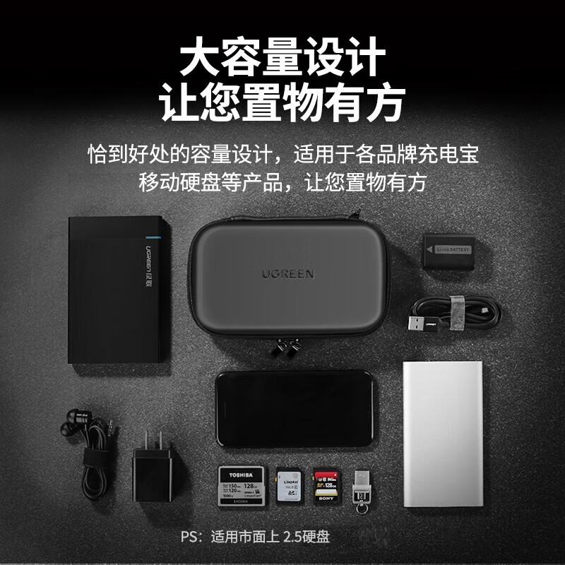 绿联【厂家直发】 2.5英寸移动硬盘包多功能数码配件收纳盒 M.2硬盘收 【2.5英寸硬盘包】大号