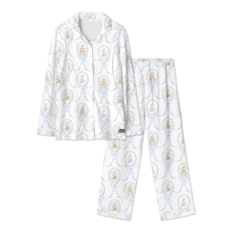 DOMIAMIA月子服孕婦產(chǎn)后哺乳寬松睡衣側(cè)邊開口夏季吸汗透氣媽媽裝 紗布套裝-西爾維亞(含哺乳口) M碼【推薦100-120斤】