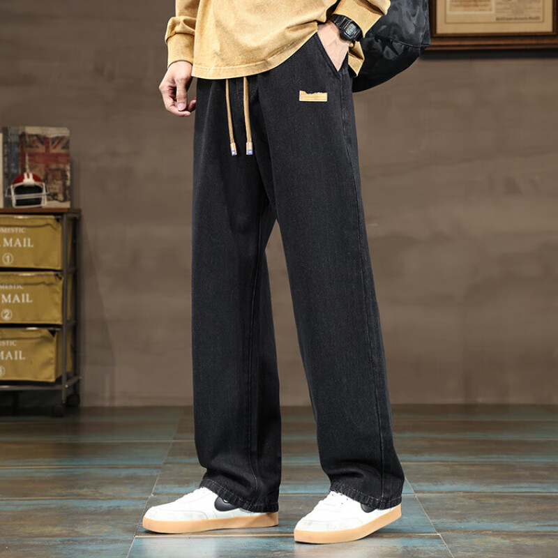 AEMAPE美国苹果高端牛仔裤男士2025新款美式复古宽松休闲直筒阔腿长裤子 深蓝色 【春秋款】 L 建议105-125斤