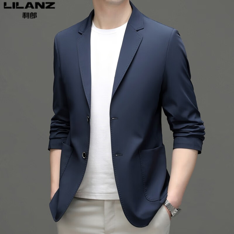 利郎2025男装休闲西服春季新款修身单西外套男士时尚韩版薄款西装 藏青22301 薄款 XL (180)