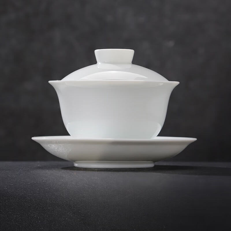 景德镇（jdz）陶瓷白瓷三才盖碗家用茶具泡茶碗中式礼物送长辈中秋礼物高档初见