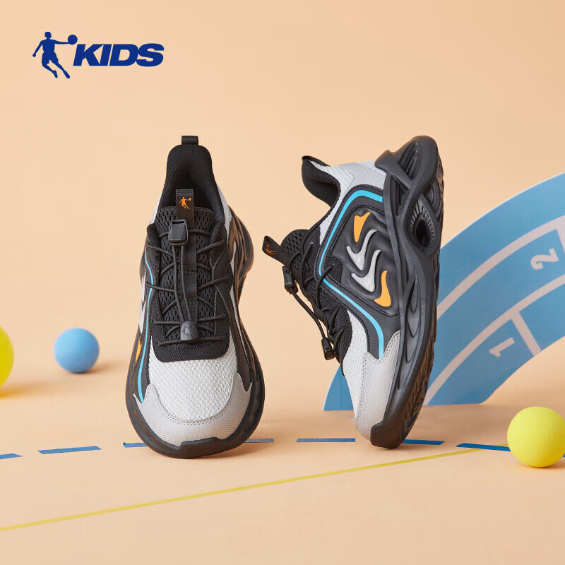 乔丹男大童跑步鞋儿童春秋季密网运动鞋子抽绳童鞋 薄纱灰/银色41