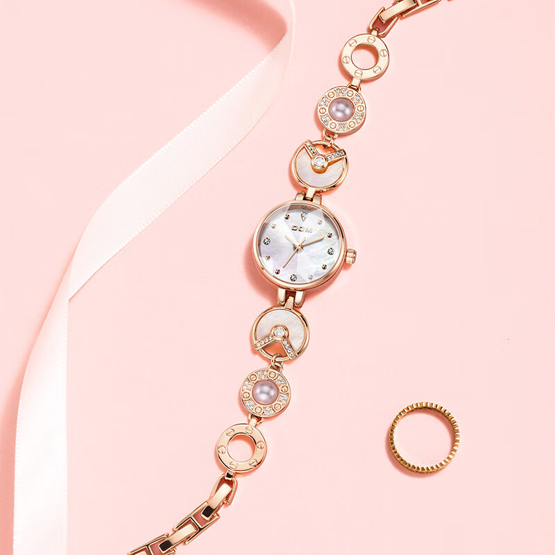 多姆腕表坚守139道生产工序百搭石英手表女s G-577G-7M-大红盒+福牌手链